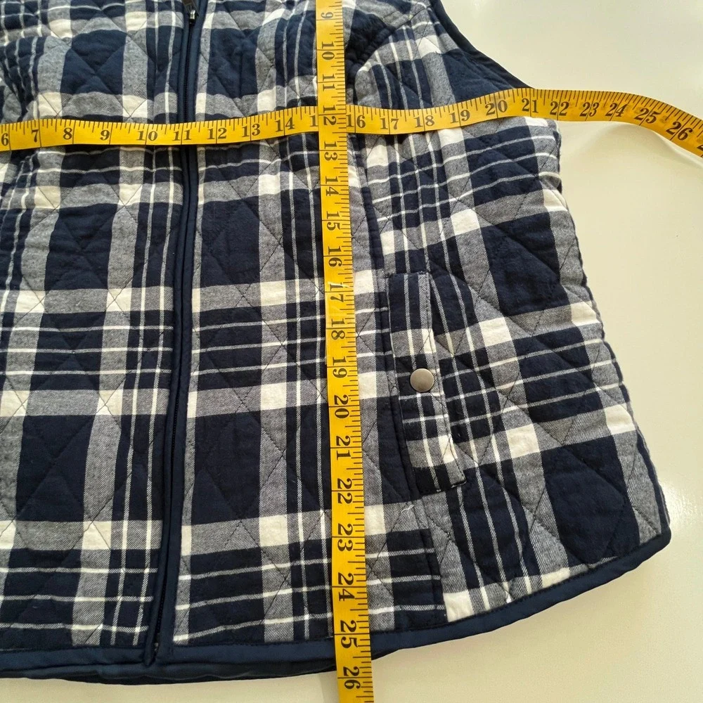 Croft & Barrow Womens XL Navy Blue White‎ Plaid Quilted Zip Front Puffer Vest